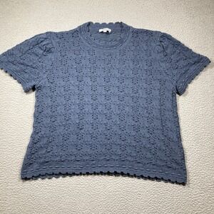 Polagram Sweater Womens 3XL Blue Short Sleeve Open Lacy Feminine Romantic Preppy